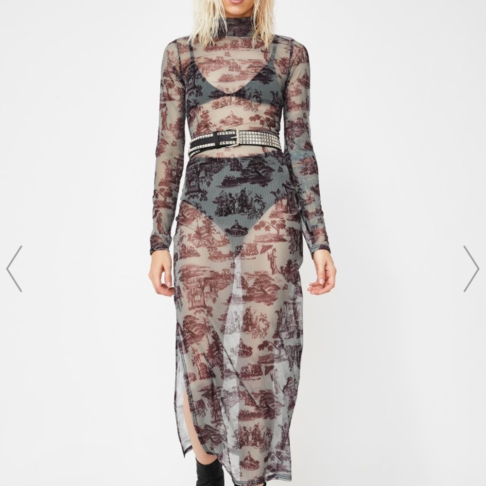 MOCK NECK PRINT SLIT MAXI DRESS NWT